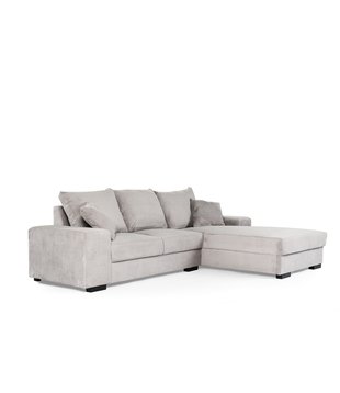 Ribbed - Sofa - 3-zit bank - chaise longue rechts - grijs - zacht zittende geribbelde stof - kunststof pootjes - zwart