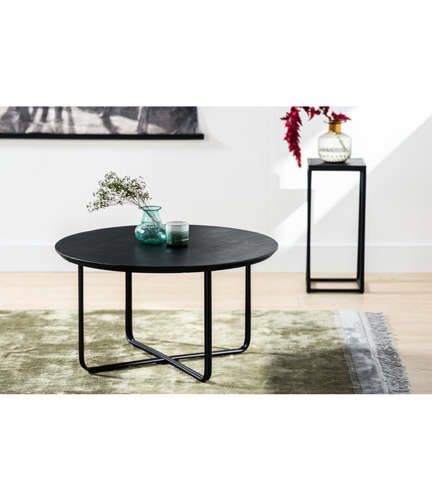 Duverger® Cross Scandinavian - Table basse - ronde - acacia - noir - pieds acier - plissé