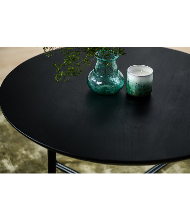 Duverger® Cross Scandinavian - Table basse - ronde - acacia - noir - pieds acier - plissé