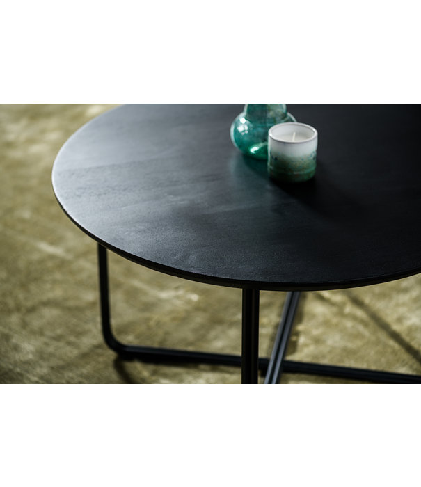 Duverger® Cross Scandinavian - Table basse - ronde - acacia - noir - pieds acier - plissé