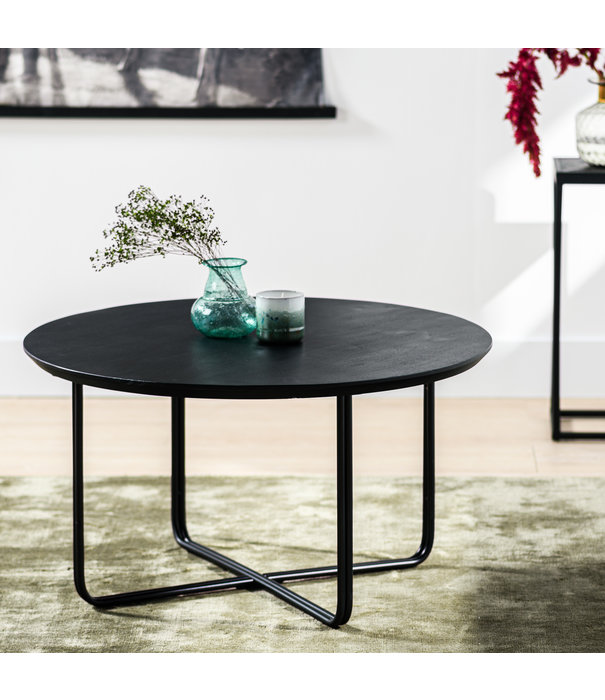Duverger® Cross Scandinavian - Table basse - ronde - acacia - noir - pieds acier - plissé