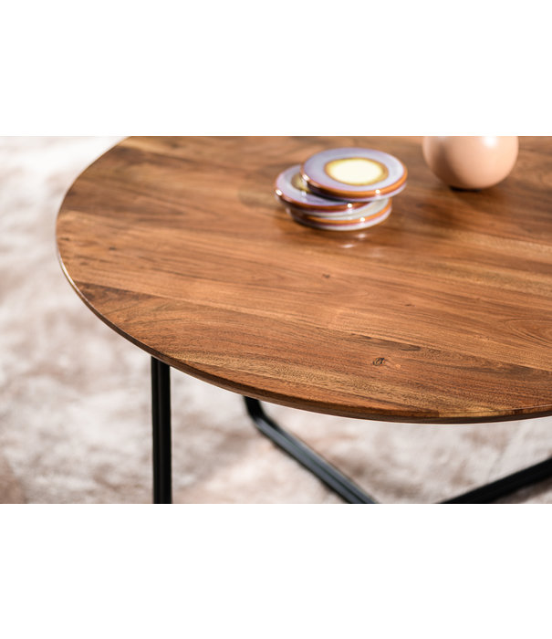 Duverger® Cross Scandinavian - Table basse - ronde - acacia - naturel - pieds acier - plissé