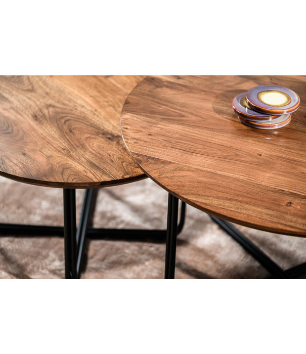 Duverger® Cross Scandinavian - Tables basses - set of 2 - rond - acacia - naturel - pieds en acier - plissé