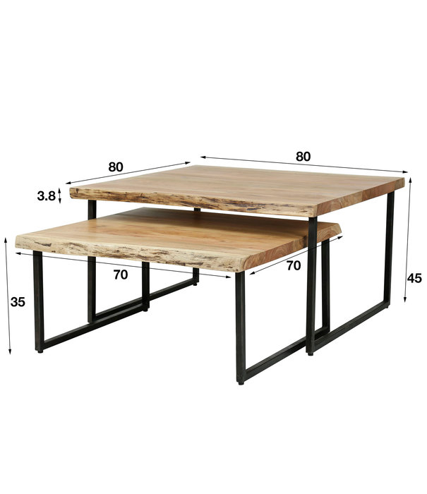 Duverger® Tree Trunk - Tables basses - set of 2 - acacia massif - naturel - structure en acier