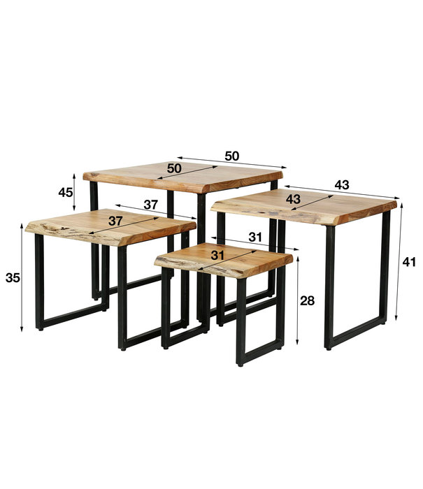 Duverger® Tree Trunk - Tables basses - set of 4 - acacia massif - naturel - structure en acier