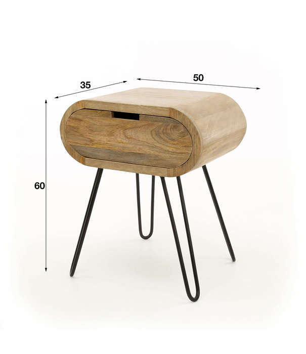 Duverger® Rounded - Table de chevet - 1 tiroir - manguier massif - coloris sable