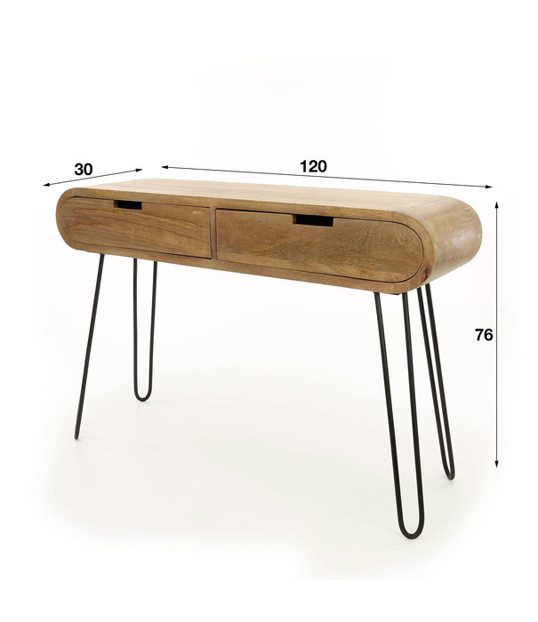 Duverger® Rounded - Table d'appoint - 2 tiroirs - manguier massif - couleur sable