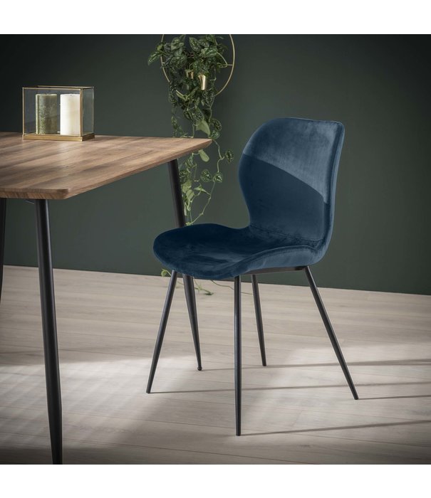 Duverger® Elegant velvet - Eetkamerstoelen - set van 4 - blauw velours - stalen buispoten