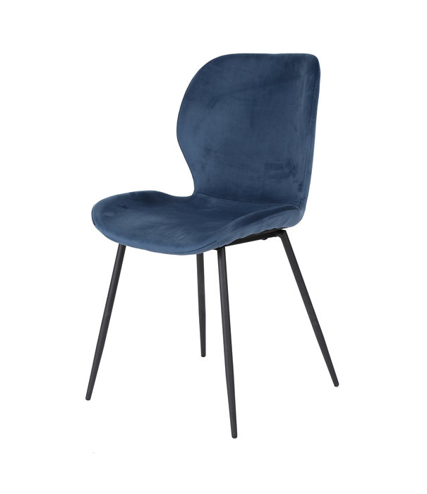 Duverger® Elegant velvet - Eetkamerstoelen - set van 4 - blauw velours - stalen buispoten