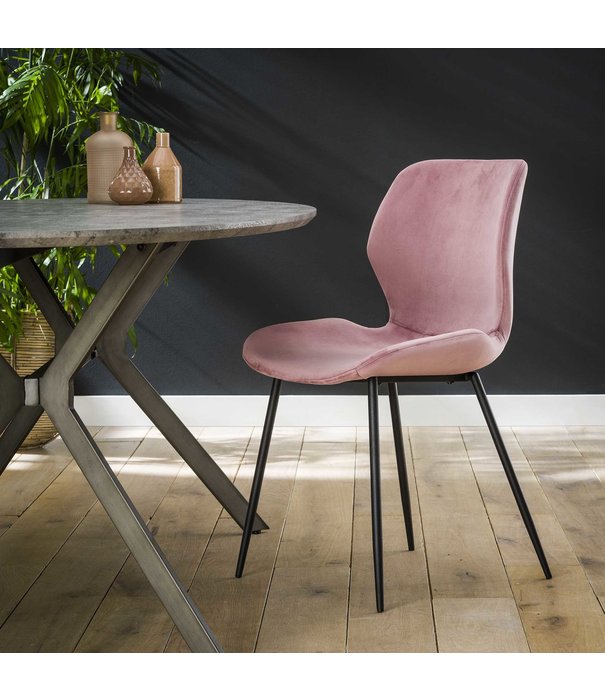 Duverger® Elegant velvet - Eetkamerstoelen - set van 4 - roze velours - stalen buispoten