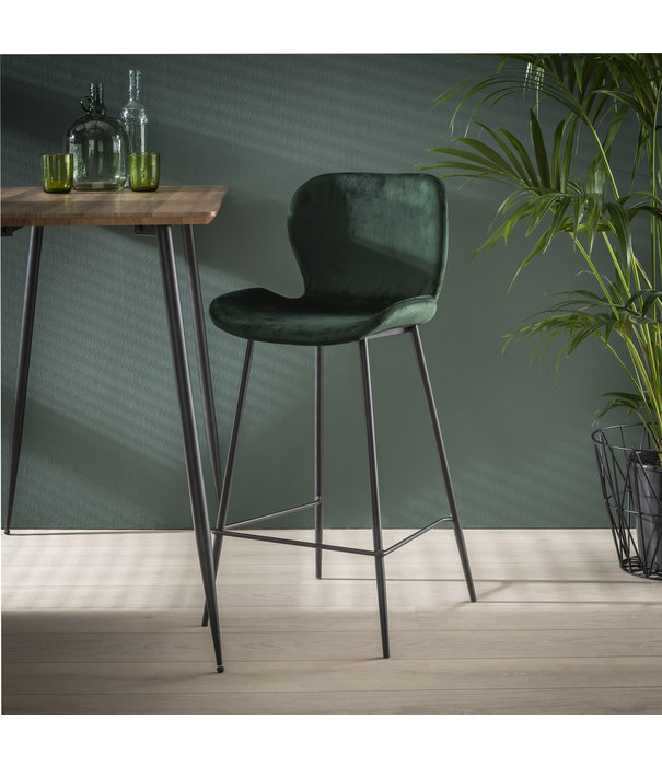 Duverger® Elegant velvet - Chaises de bar - lot de 4 - velours vert - pieds en acier tubulaire