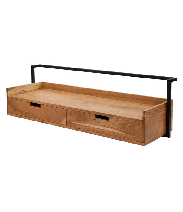 Duverger® Floating - Bureau mural - 2 tiroirs - acacia massif - naturel - structure métallique - noir