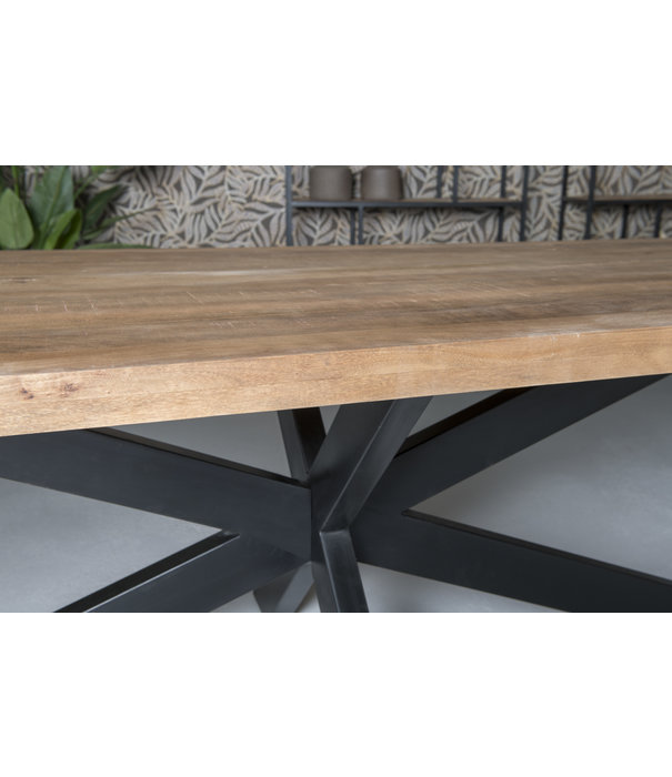 Duverger® Omerta - Table de salle à manger - rectangulaire - 160cm - bois de manguier - naturel - pied Spider en acier - laqué noir