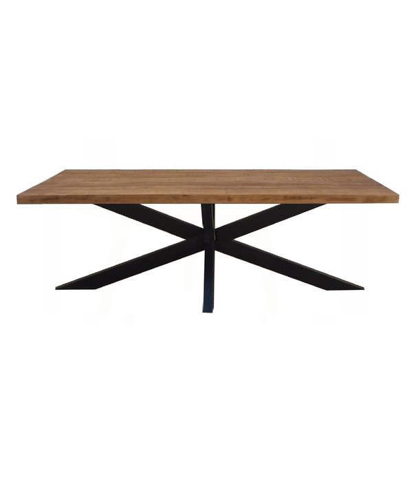 Duverger® Omerta - Table de salle à manger - rectangulaire - 220cm - bois de manguier - naturel - pied Spider en acier - laqué noir
