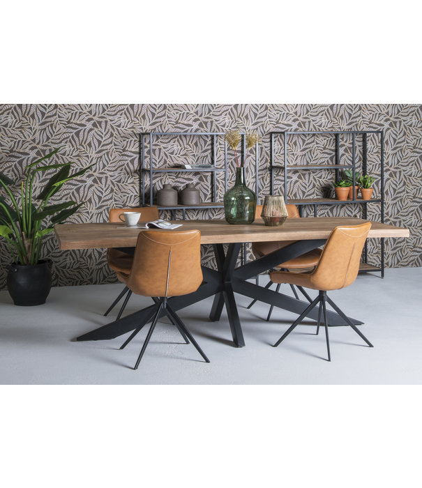 Duverger® Omerta - Table de salle à manger - rectangulaire - 200cm - bois de manguier - naturel - pied Spider en acier - laqué noir