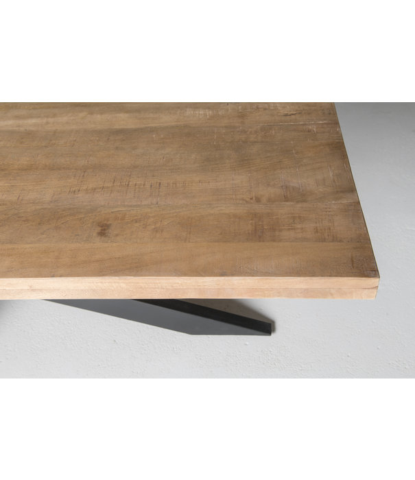 Duverger® Omerta - Table de salle à manger - rectangulaire - 200cm - bois de manguier - naturel - pied Spider en acier - laqué noir