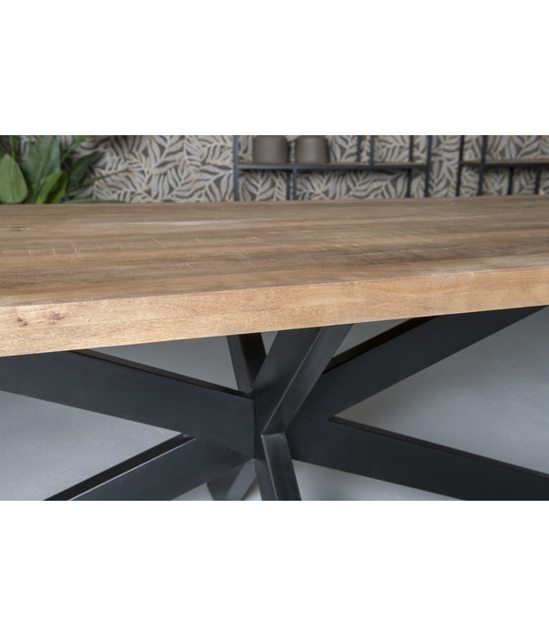 Duverger® Omerta - Table de salle à manger - rectangulaire - 240cm - bois de manguier - naturel - pied Spider en acier - laqué noir