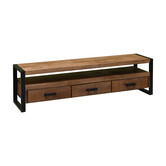 Robust - Meuble TV - 180cm - 3 tiroirs - 1 niche - bois de manguier naturel - acier