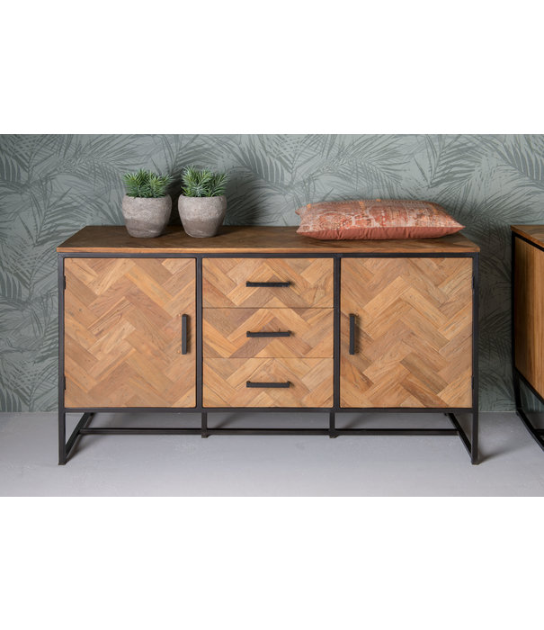 Duverger® Teaked - Sideboard - 2 Türen - 3 Schubladen - Teakholz - beschichteter Stahl