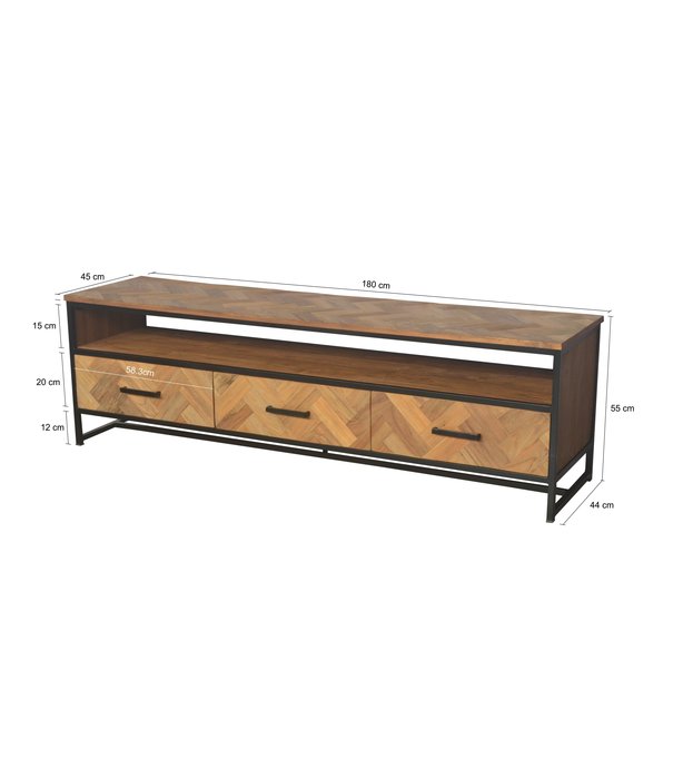 Duverger® Teaked - TV-Schrank - 180cm - 3 Türen - 1 Nische - Teakholz - beschichteter Stahl