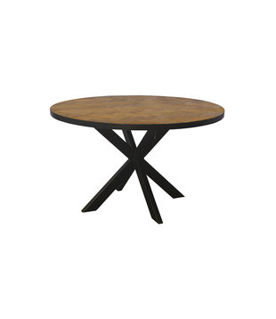 Teaked - Table de salle à manger - ronde - 130cm - teck - pied araignée - acier laqué