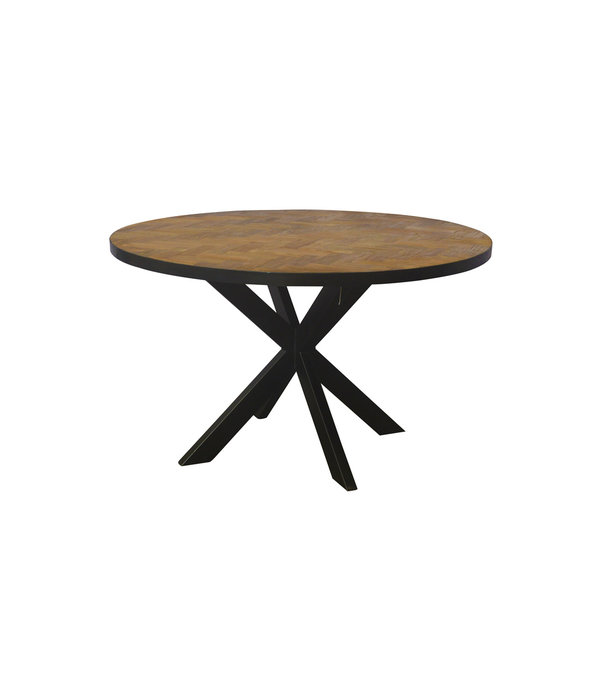 Duverger® Teaked - Table de salle à manger - ronde - 130cm - teck - pied araignée - acier laqué