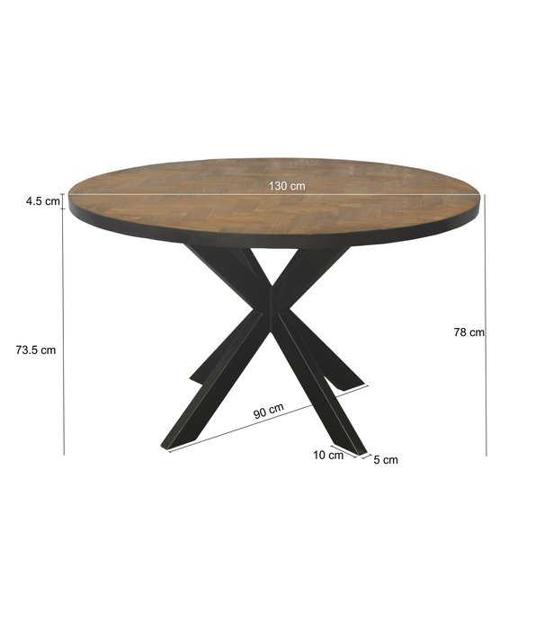 Duverger® Teaked - Table de salle à manger - ronde - 130cm - teck - pied araignée - acier laqué
