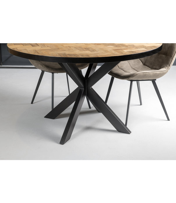 Duverger® Teaked - Table de salle à manger - ronde - 130cm - teck - pied araignée - acier laqué