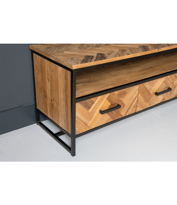 Duverger® Teaked - TV-Schrank - 150cm - 3 Türen - 1 Nische - Teakholz - beschichteter Stahl