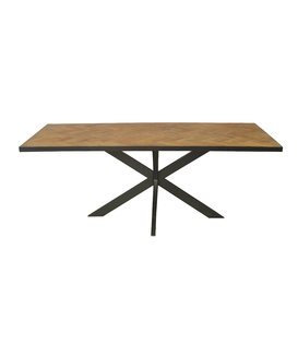 Teaked - Table de salle à manger - rectangulaire - 200cm - teck - pied araignée - acier laqué