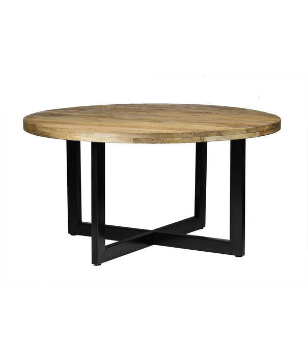 Duverger® Robust - Eettafel - 130cm - mangohout naturel - zwart gecoat staal - U-poten - rond