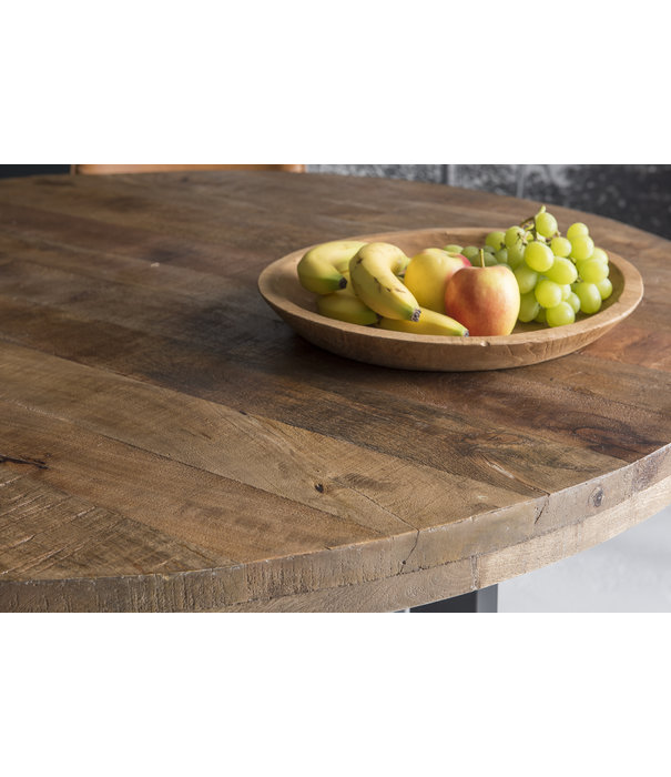 Duverger® Robust - Eettafel - 130cm - mangohout naturel - zwart gecoat staal - U-poten - rond