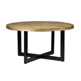 Robust - Table de repas - 150cm - bois de manguier naturel - acier laqué noir - pieds en U - rond
