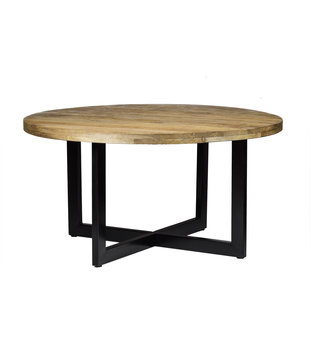 Robust - Table de repas - 150cm - bois de manguier naturel - acier laqué noir - pieds en U - rond
