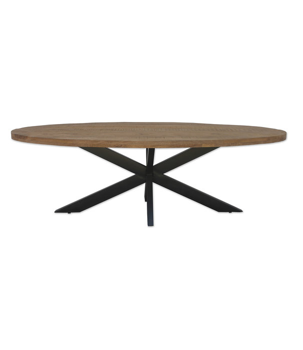 Duverger® Omerta - Table de salle à manger - ovale - 210cm - manguier - naturel - pied Spider en acier - laqué noir