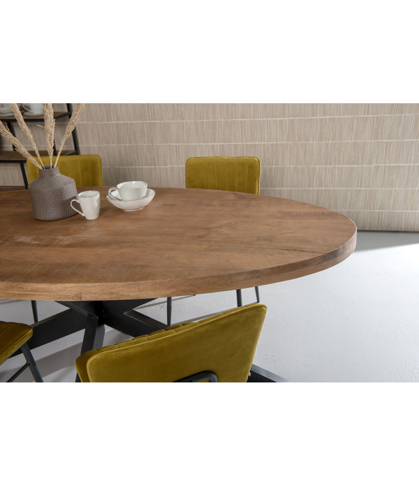 Duverger® Omerta - Eettafel - ovaal - 210cm - mango - naturel - stalen Spider-poot - zwart gecoat