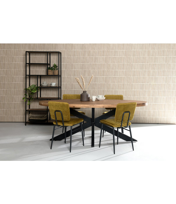 Duverger® Omerta - Table de salle à manger - ovale - 240cm - manguier - naturel - pied Spider en acier - laqué noir