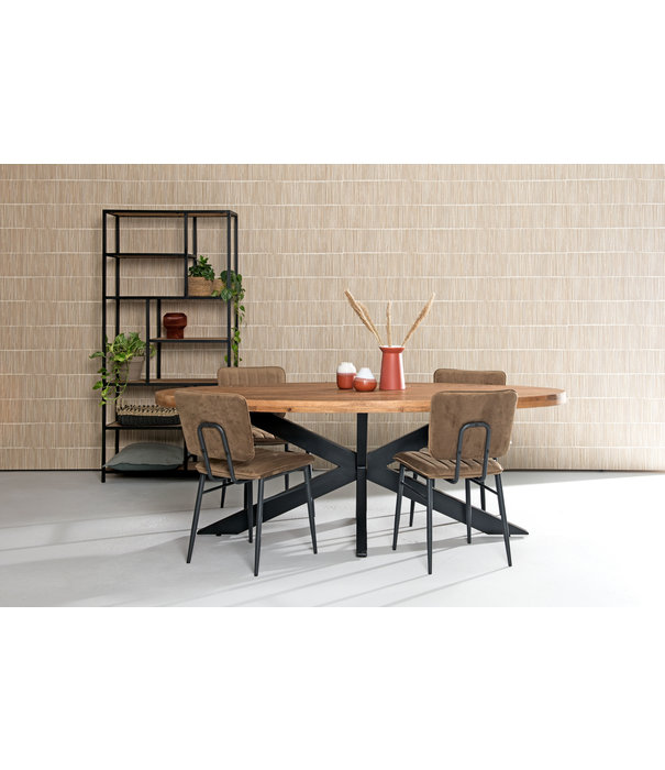 Duverger® Omerta - Table de salle à manger - ovale - 240cm - manguier - naturel - pied Spider en acier - laqué noir