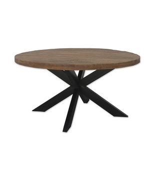Omerta - Table de salle à manger - ronde - 130cm - bois de manguier - naturel - pied Spider en acier - laqué noir