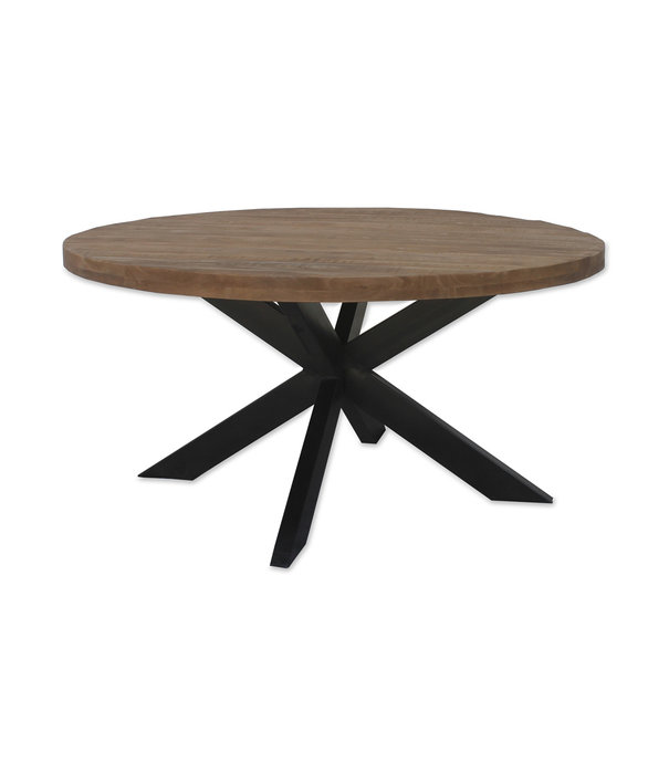 Duverger® Omerta - Table de salle à manger - ronde - 130cm - bois de manguier - naturel - pied Spider en acier - laqué noir