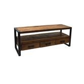 Robust - Meuble TV - 150cm - 3 tiroirs - 1 niche - bois de manguier naturel - acier