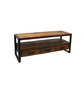 Robust - TV-Schrank - 150cm - 3 Schubladen - 1 Nische - Mangoholz natur - Stahl