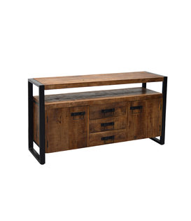 Robust - Buffet - 3 tiroirs - 2 portes - 1 niche - bois de manguier naturel - acier