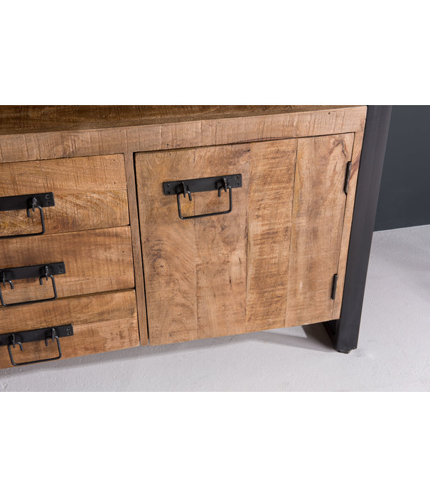 Duverger® Robust - Sideboard - 3 Schubladen - 2 Türen - 1 Nische - Mangoholz natur - Stahl