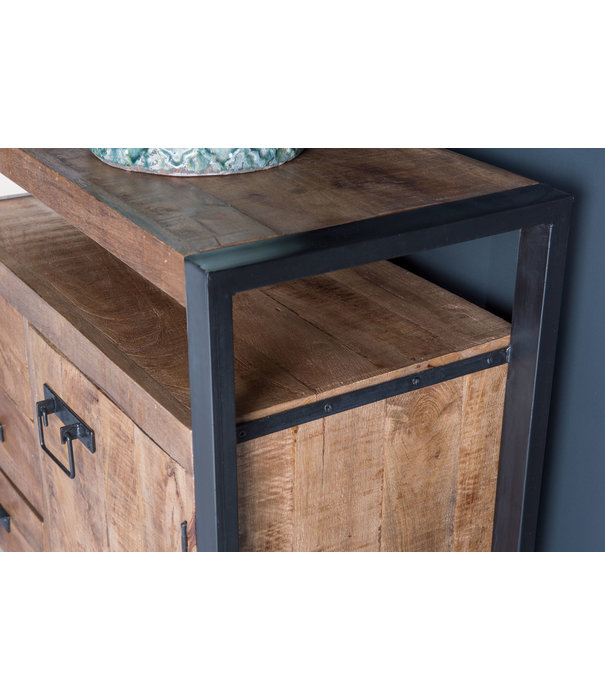 Duverger® Robust - Buffet - 3 tiroirs - 2 portes - 1 niche - bois de manguier naturel - acier