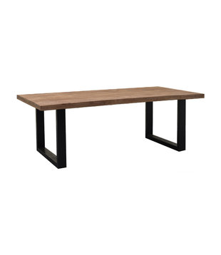 Omerta - Table de salle à manger - rectangulaire - 200cm - bois de manguier - naturel - pied en U en acier - laqué noir
