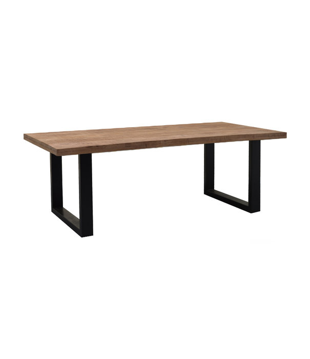 Duverger® Omerta - Table de salle à manger - rectangulaire - 200cm - bois de manguier - naturel - pied en U en acier - laqué noir