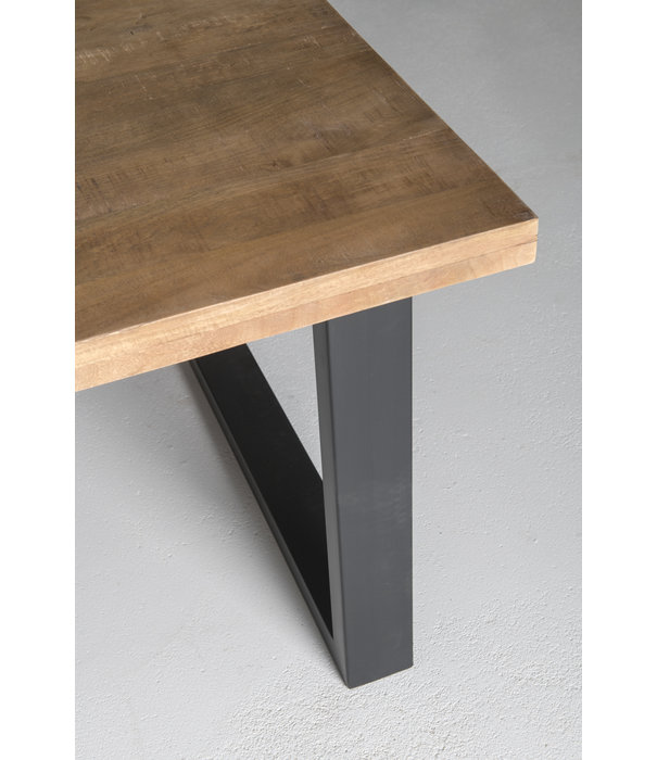 Duverger® Omerta - Table de salle à manger - rectangulaire - 200cm - bois de manguier - naturel - pied en U en acier - laqué noir