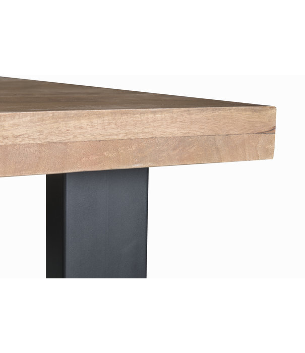 Duverger® Omerta - Table de salle à manger - rectangulaire - 200cm - bois de manguier - naturel - pied en U en acier - laqué noir