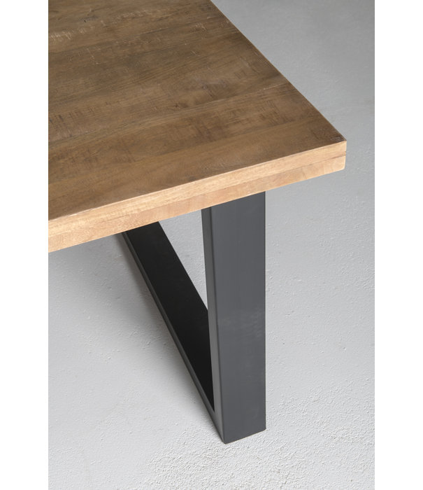 Duverger® Omerta - Table de salle à manger - rectangulaire - 220cm - mangue - naturel - pied en U en acier - laqué noir